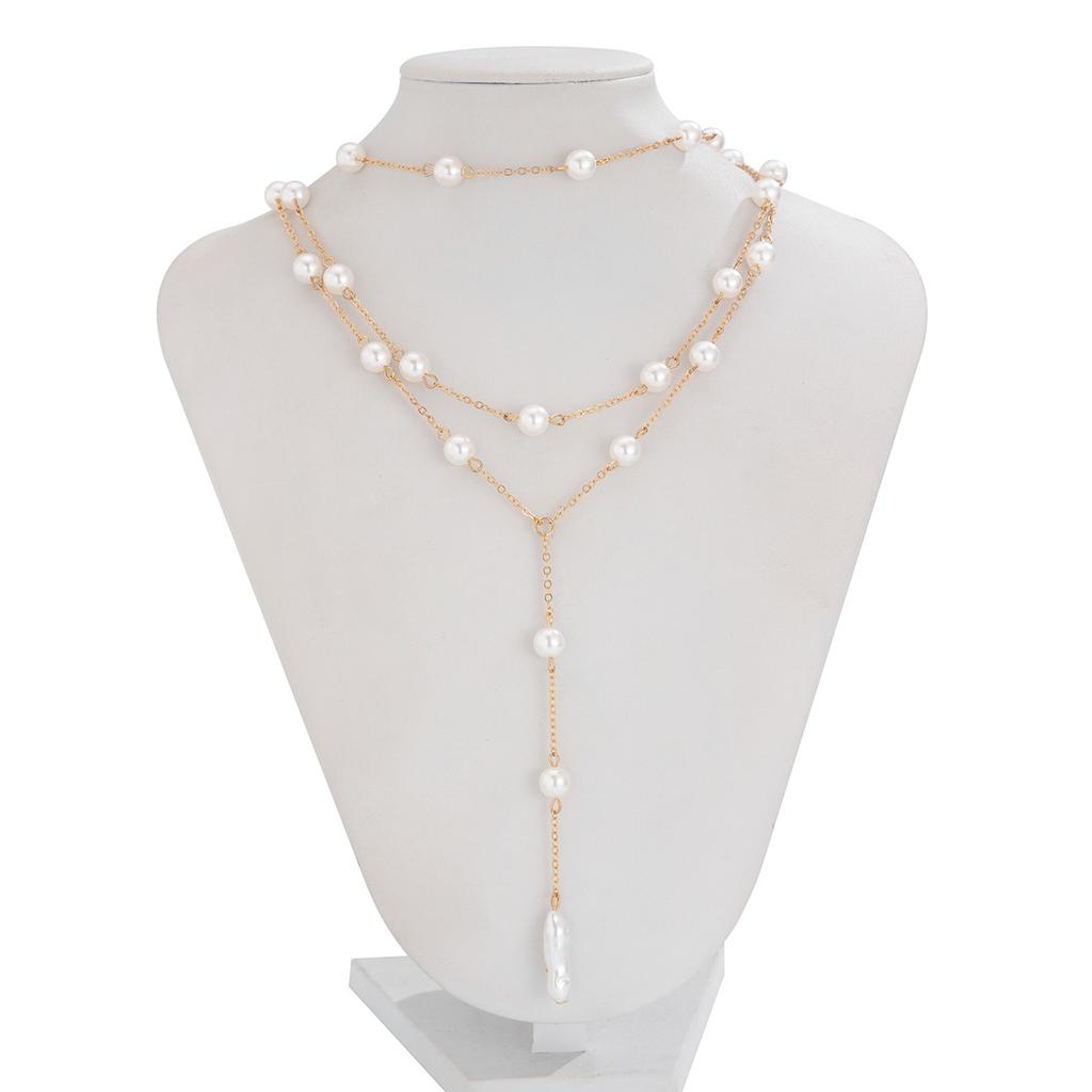 Temperament Simple Pearl Chain Fringed Necklace Female, Cold Wind Multi-Layer Neck Chain Necklace