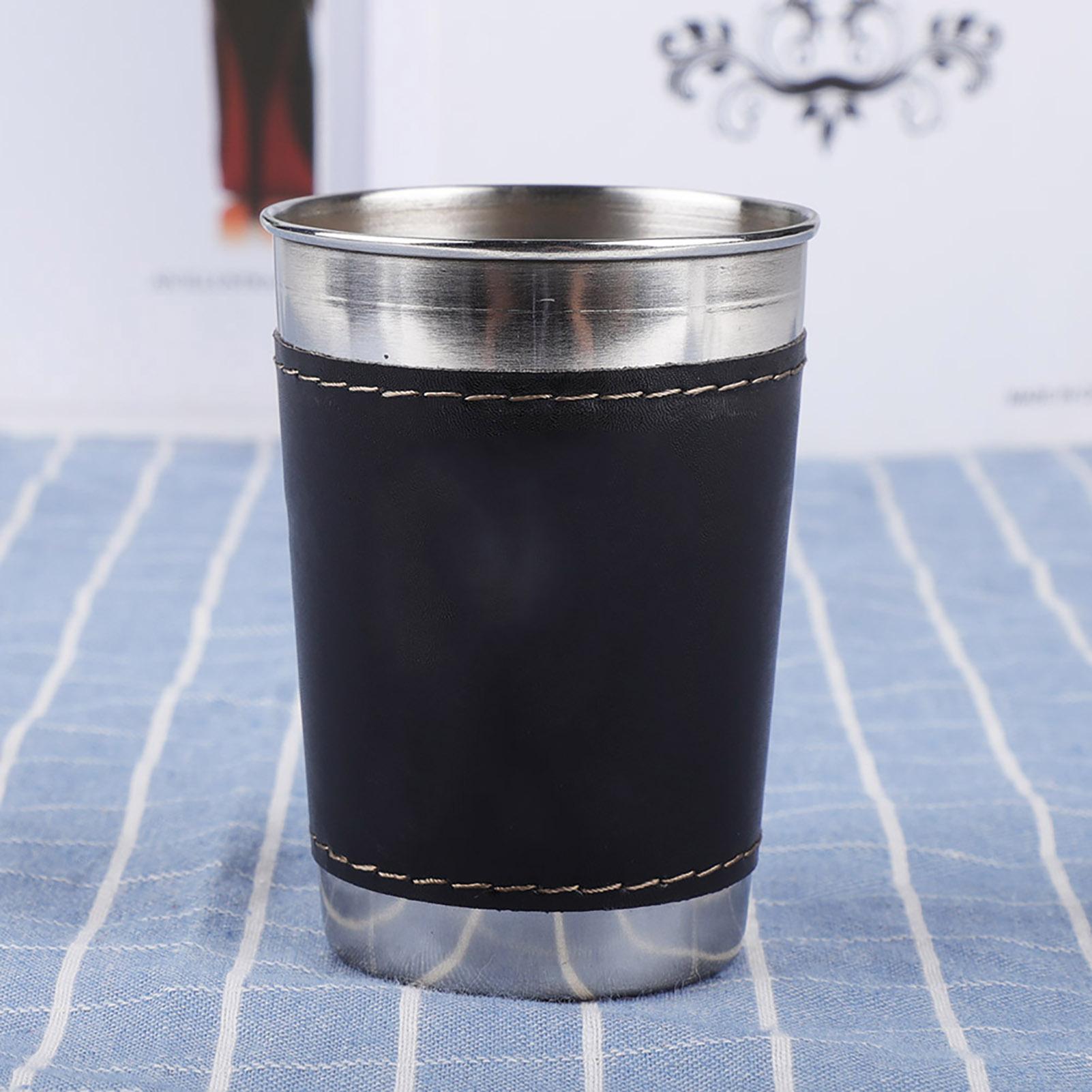 

4 шт. 170 мл. Мини-переносная чашка для кофе и вина из нержавеющей стали с кожаным чехлом