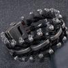 Men's Leather Bracelet Male with Skull Head Snake Vintage Stainless Steel Hand Jewellery Cuff Bangle Wristbands with Belt Buckle