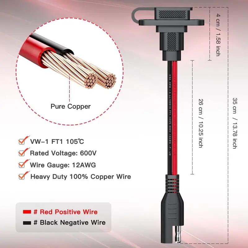 SAE Quick Connector Harness SAE Adapter Male Plug to Female Socket Cable 1FT 12AWG SAE Extension Cord