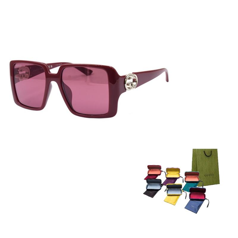 GUCCI Skeleton GG Plate Frame Square Sunglasses Women's Crimson Red