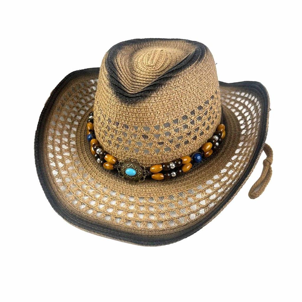 Western Cowgirl Straw Hat With Large Brim For Summer Outdoor Sun Protection