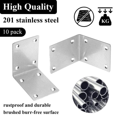 Wopanxye 10-Piece Set of Stainless Steel L-Shaped Shelf Brackets, Fixing Plates, Flat, Wooden Furniture, Kitchen Cabinets, 90-Degree Right Angle, L-Sh