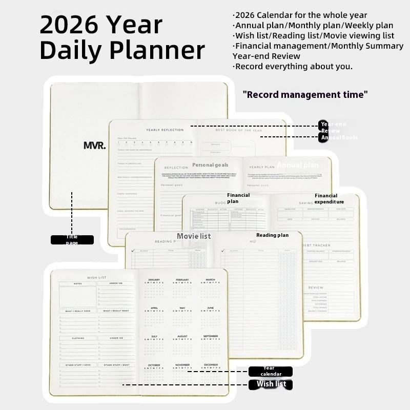 1 st Dagbok i Läder 336 Sidor 2026 Daglig Månatlig Planerare Med Färgglada Månadsmärken Hårdband Daterad För Daglig Planering