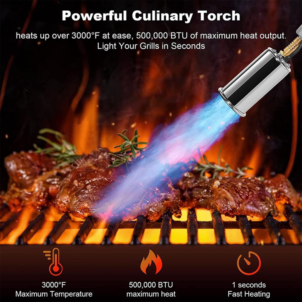 Torch Guns Adjustable Flame Thrower - One- Ignition Torch For Searing Steak, BBQ, Welding - Butane Tank Not Included