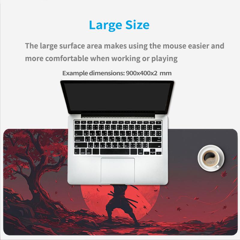 Mouse Pad Samurai under Red Moon Gamer XL HD Computer Mousepad XXL Mouse Mat Natural Rubber Carpet Office Accessories Table Mat