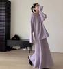 European and American Cross-border New Solid Color One-word Collar Loose Lazy Style Pullover Knitted Half-body Pleated Skirt Two-piece Set