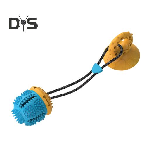 Hundeleke Ball med Sugekopp for Aggressive Tyggere Interaktivt Trekkeleke Valpe Tenner Utleveringsball Selvlek Matballleke