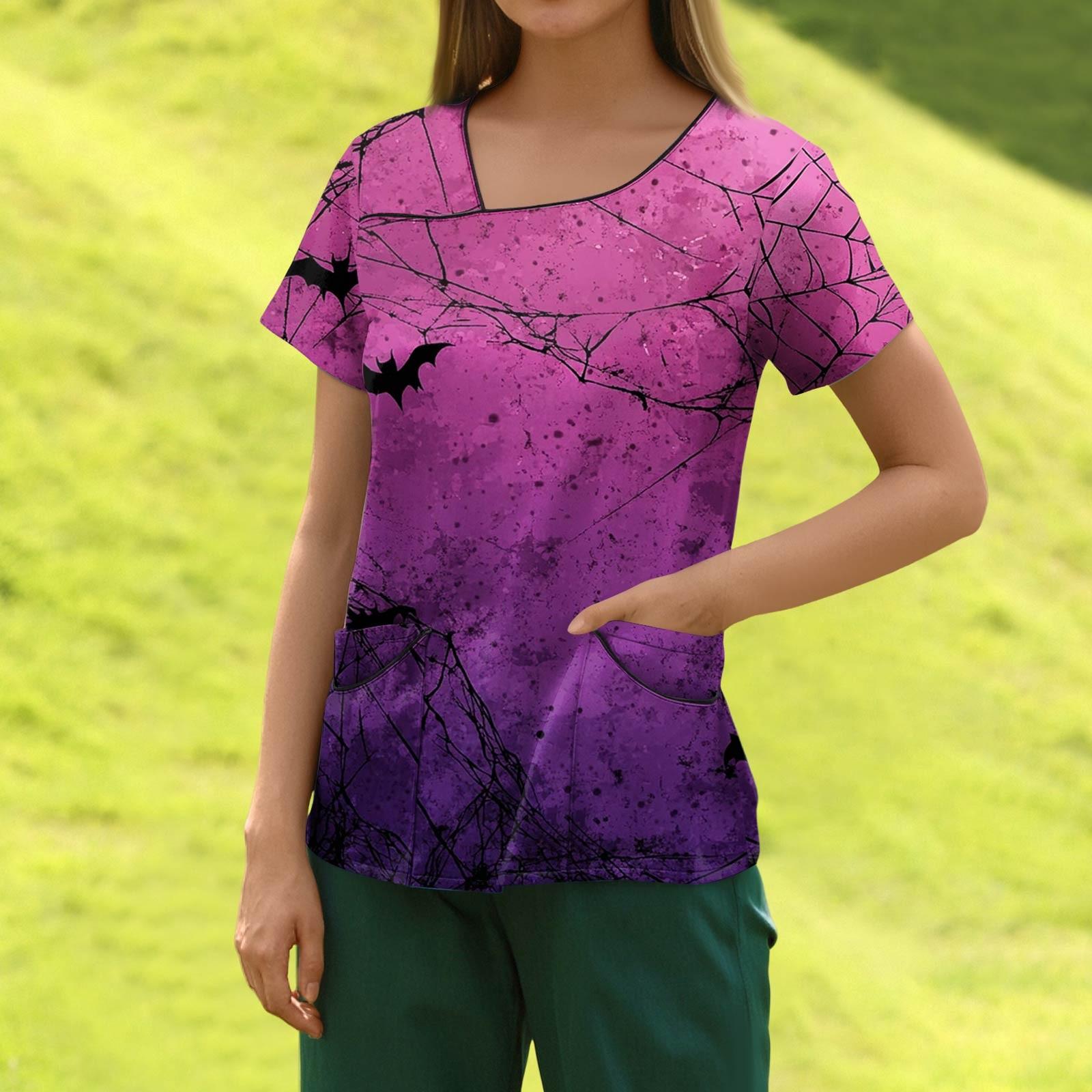 

Женская модная полосатая рабочая одежда с градиентным принтом и короткими рукавами с верхом с двойными карманами XXXL фиолетовый