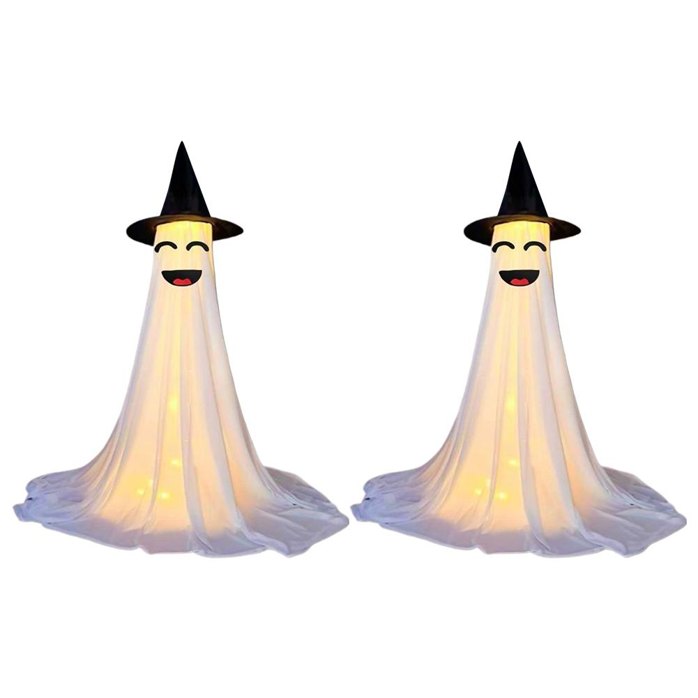 

2Pcs LED Halloween Ghost Decorations Warm Light Scary Ghost Figurine 8 Modes Light-Up Tripod Ghost Statue for Table Room Kitchen Small-Eyed Ghost жёлтый