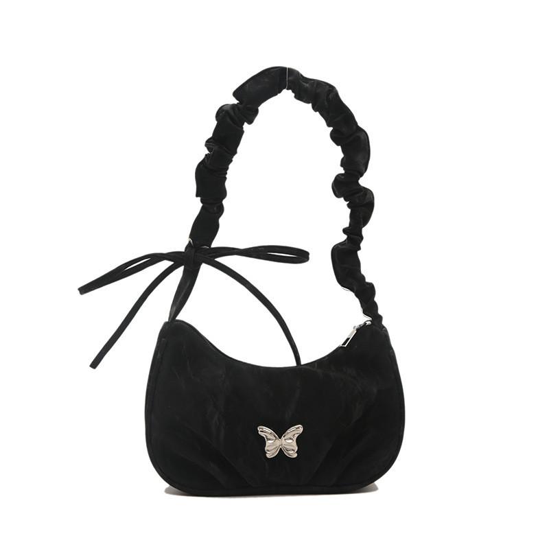 Chic Canvas Butterfly Underarm Bag In Fashionable Black Silver And White Colors For Everyday