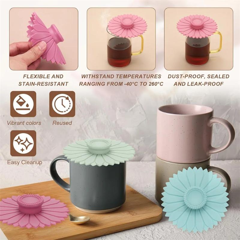Sonnenblumen Silikon Becherabdeckungen Tassen Deckel Mehrfarbig Universal Staubdicht Wiederverwendbar Hitzebeständig Tassen Deckel für Zuhause Büro Kaffee Tee Milch Getränke Tassen