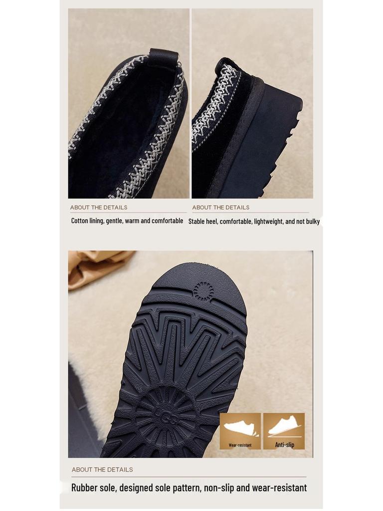 2024 Women's Platform Wool Slippers - Thick Sole, Furry, Plus Size, Outdoor, Warm Cotton