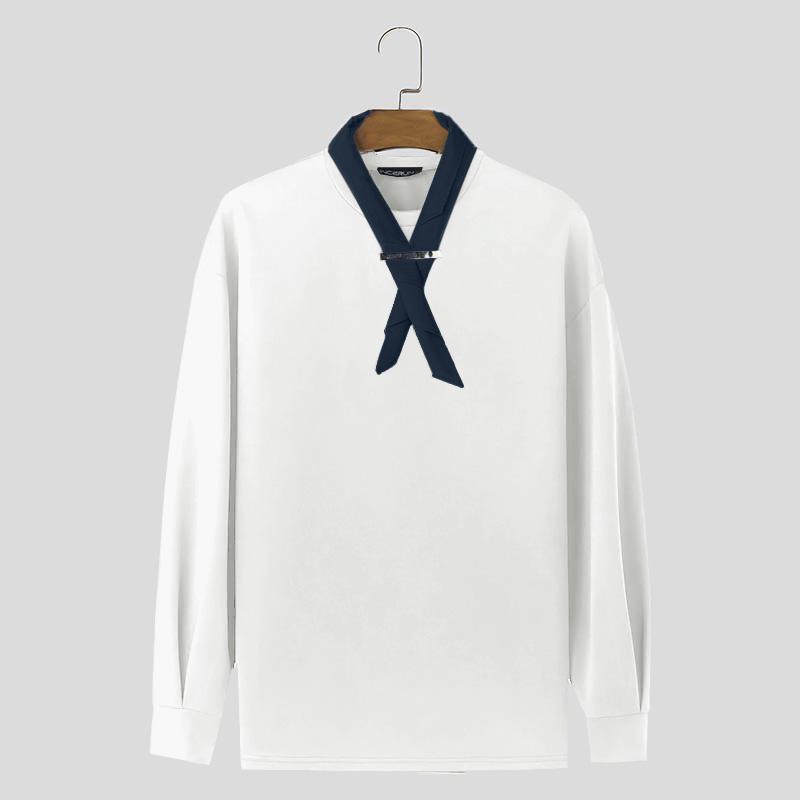 

INCERUN Мужские свободные свитера с завязками и о-образным вырезом с длинным рукавом, повседневные, большие толстовки S