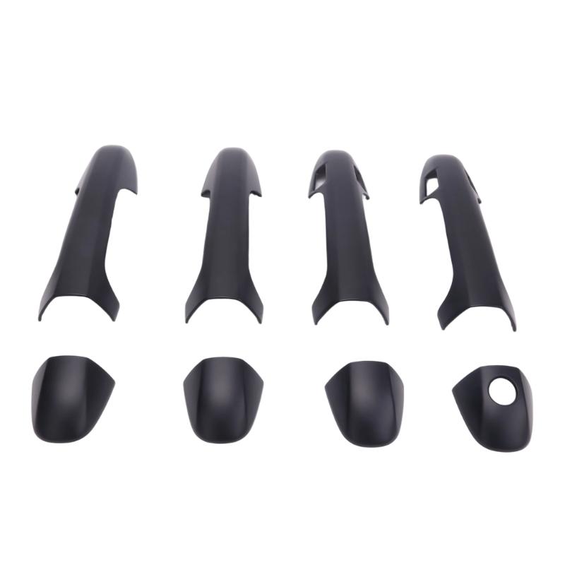 Exterior Door Handle Covers, Black Plastic Trim Set with Attached Adhesive Strips and Separate Sections for Different Handle Positions