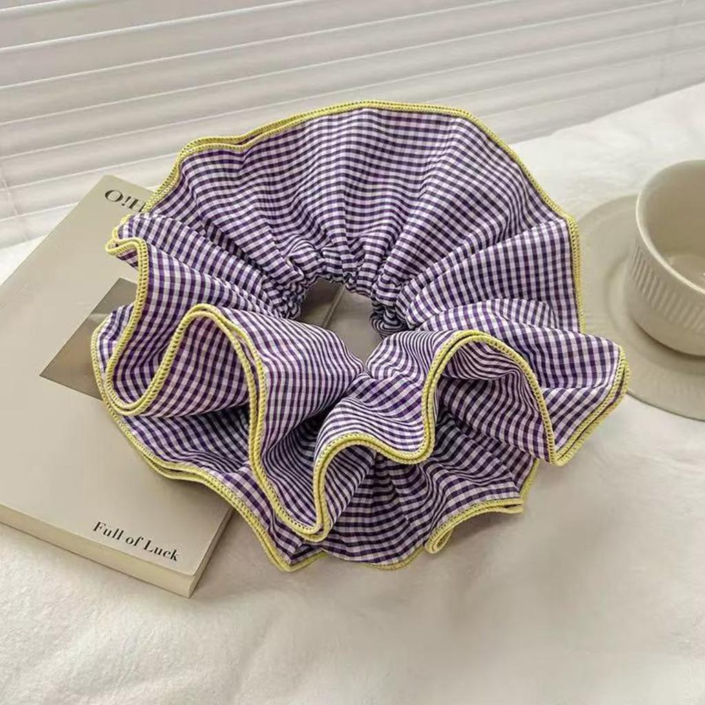 1pc Ballet-style Large Contrast Checkered Ruffled Four-layer Hair Tie, Retro and Nostalgic Romantic Skirt Hem Bun Hair Band