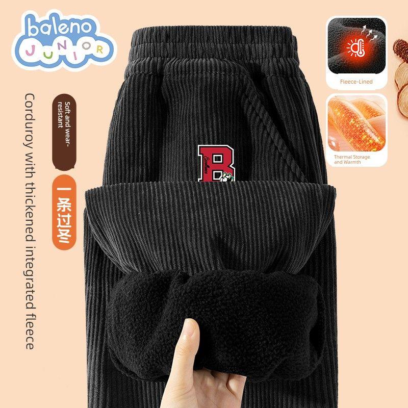 Baleno Kids Boys Casual Pants Winter 2025 New Thickened Warm Children s Long Pants Big Kids Casual Pants Black#Tb Letter Claw K 120