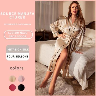 Ensemble de pyjama pour femme robe mi-longue à nouer deux pièces et chemise de nuit