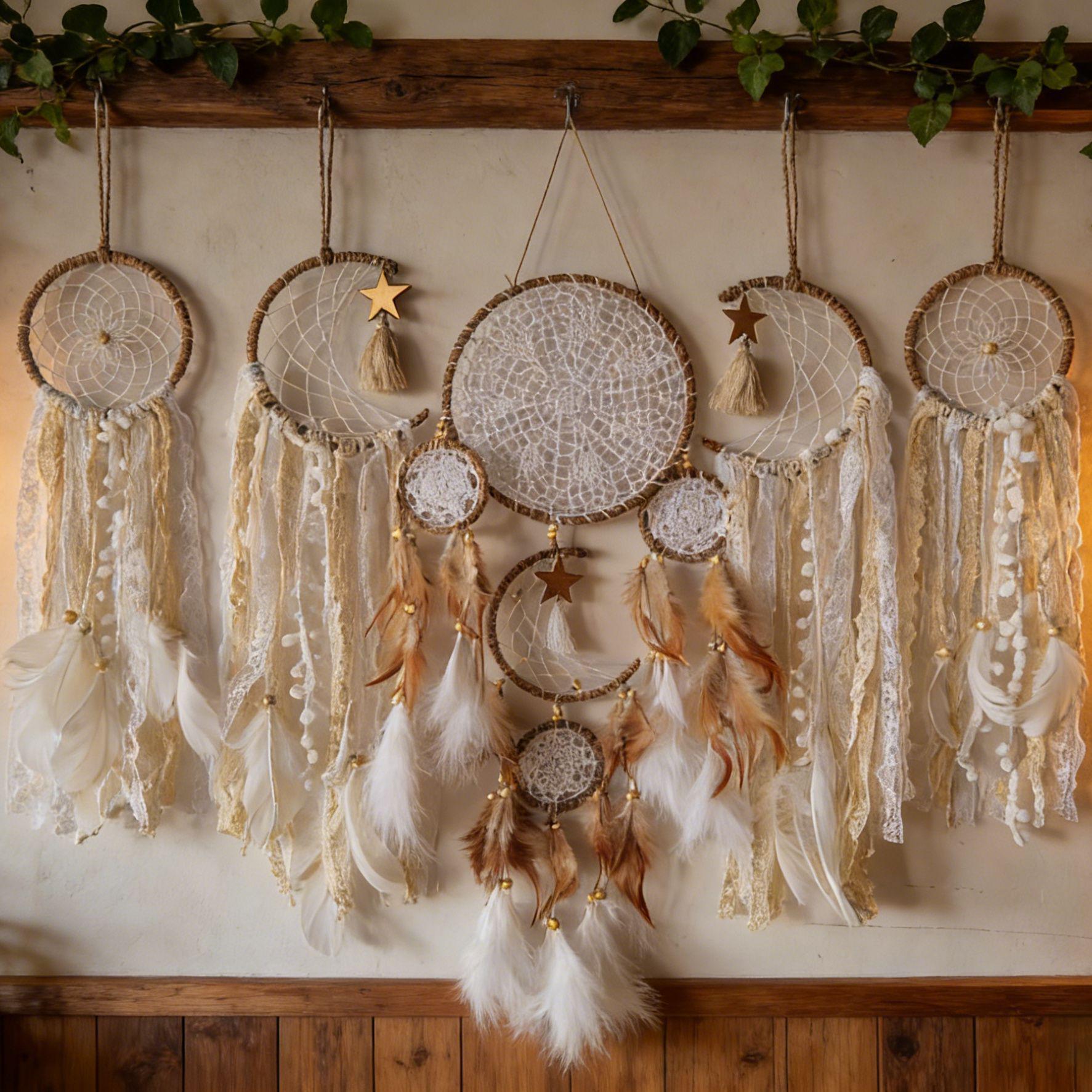 Скандинавский набор из пяти предметов для декора стены «Ловец снов с перьями»