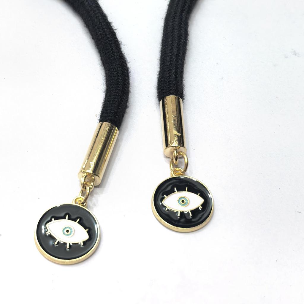 Gold Bell Devil's Eye Enamel Pendant Rope End Buckle