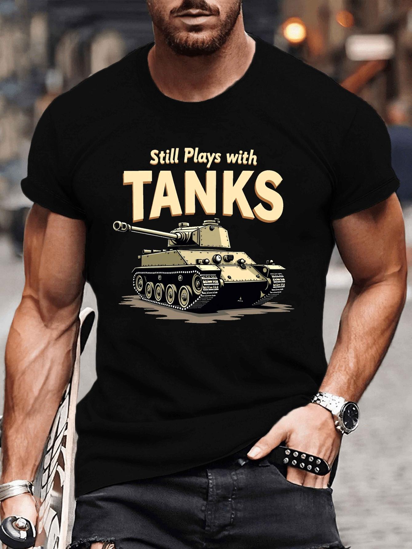 

Vintage Military Tank Print TShirt 100 Cotton ONeck Short Sleeve Summer Casual Mens Tshirt Streetwear 4XL
