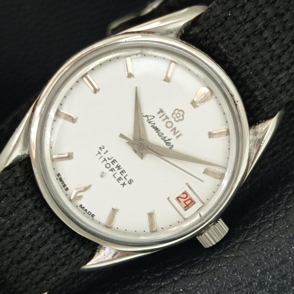 TITONI AIRMASTER TITOFLEX РУЧНОЙ ЗАВОД ВИНТАЖНЫЕ ШВЕЙЦАРСКИЕ МУЖСКИЕ БЕЛЫЕ ЧАСЫ a705130-1