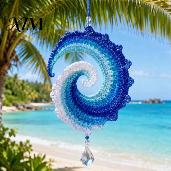 Beach House Hanging Decoration Ocean Wave Crochet Wind Spinner DIY Kit, Coastal Handmade Birthday Gift for Crafters Craft Ornament Home