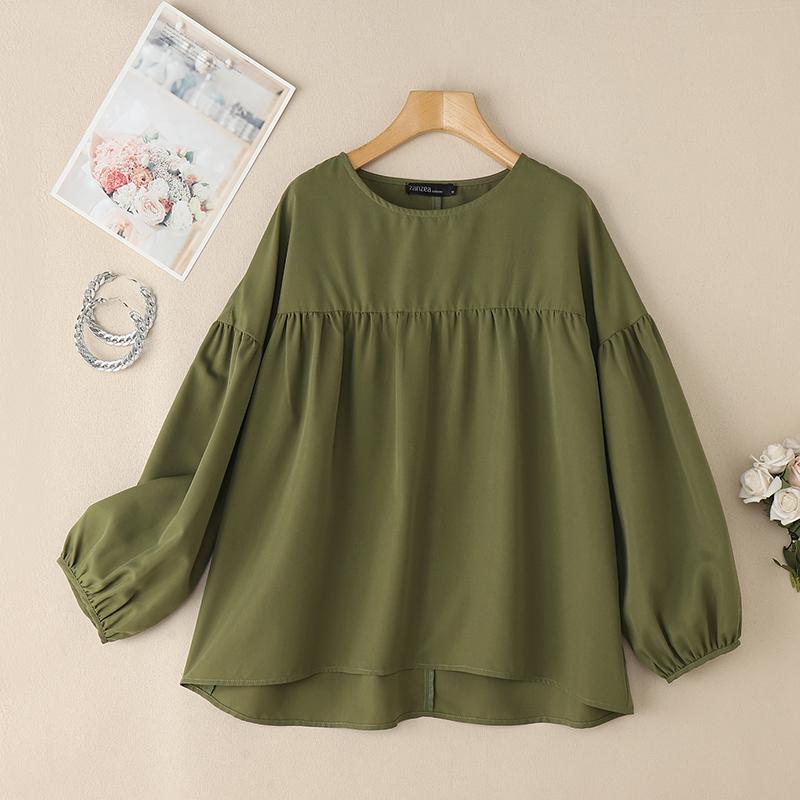 ZANZEA Women Casual O-neck Nine Quarter Sleeve Loose Blouse