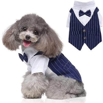 Çizgili Köpek Smokin Gömlek Yavru Köpek Resmi Takım Elbise Papyon Kostüm Şık Evcil Hayvan Düğün Kostümü Köpek Prens Papyon Gömlek Beyefendi Giyim
