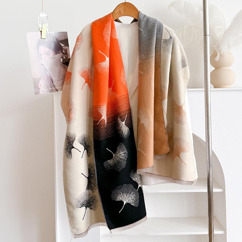 Printed Leaves For Women, Autumn And Winter Cape, Loose Cape, Office Scarf, Shawl And Foreign Style