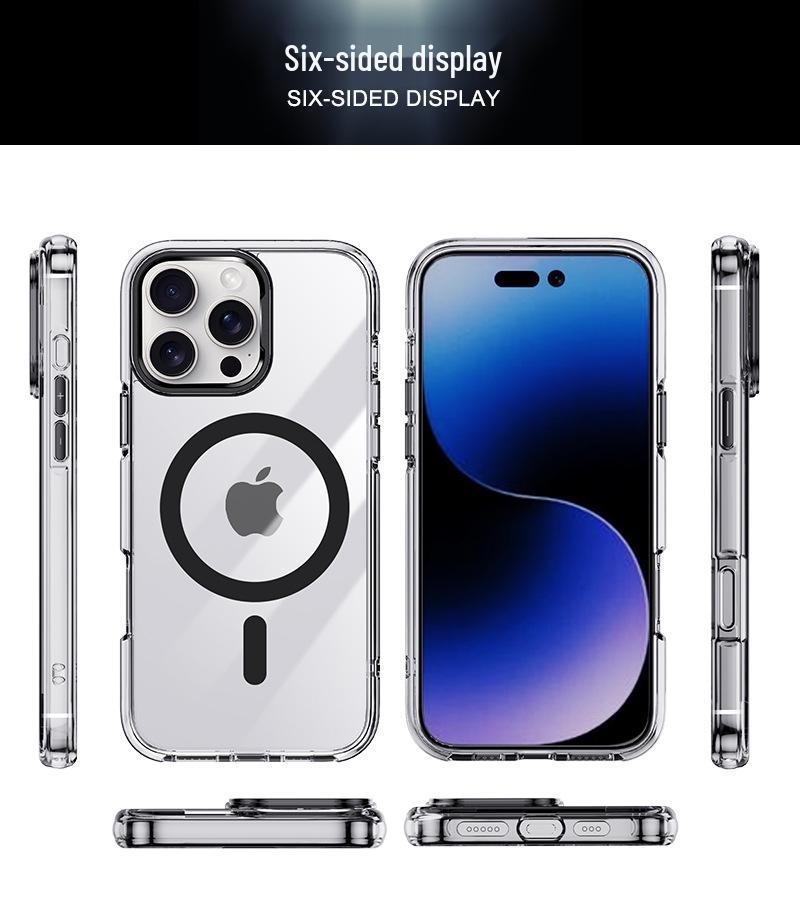 Transparent Magnetic Suction iPhone 16 Pro Max Case with Metal Airbag Protection