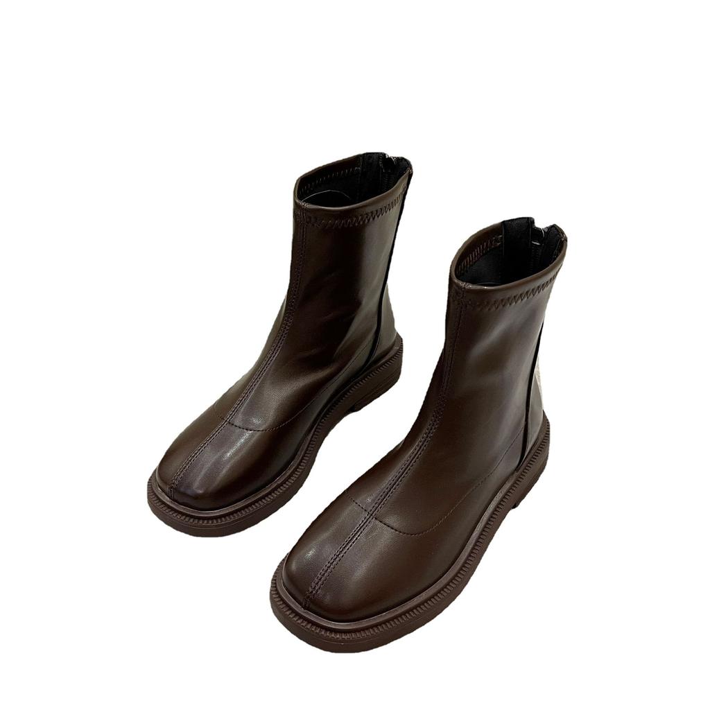 Martin boots spring and autumn new flat bottom round head thin boots with skirt short boots women