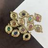 3Pcs Natural Stone Vintage Oval Pendant 18x24mm Ornate Gold‑Tone Floral Frame Single Hole Charm For DIY Necklace Jewelry Making