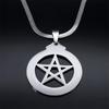 Witch Pentagram Necklace for Women Men Stainless Steel Silver Color Wicca Pagan Star Pentacle Alphabet Necklace Jewelry Bijoux
