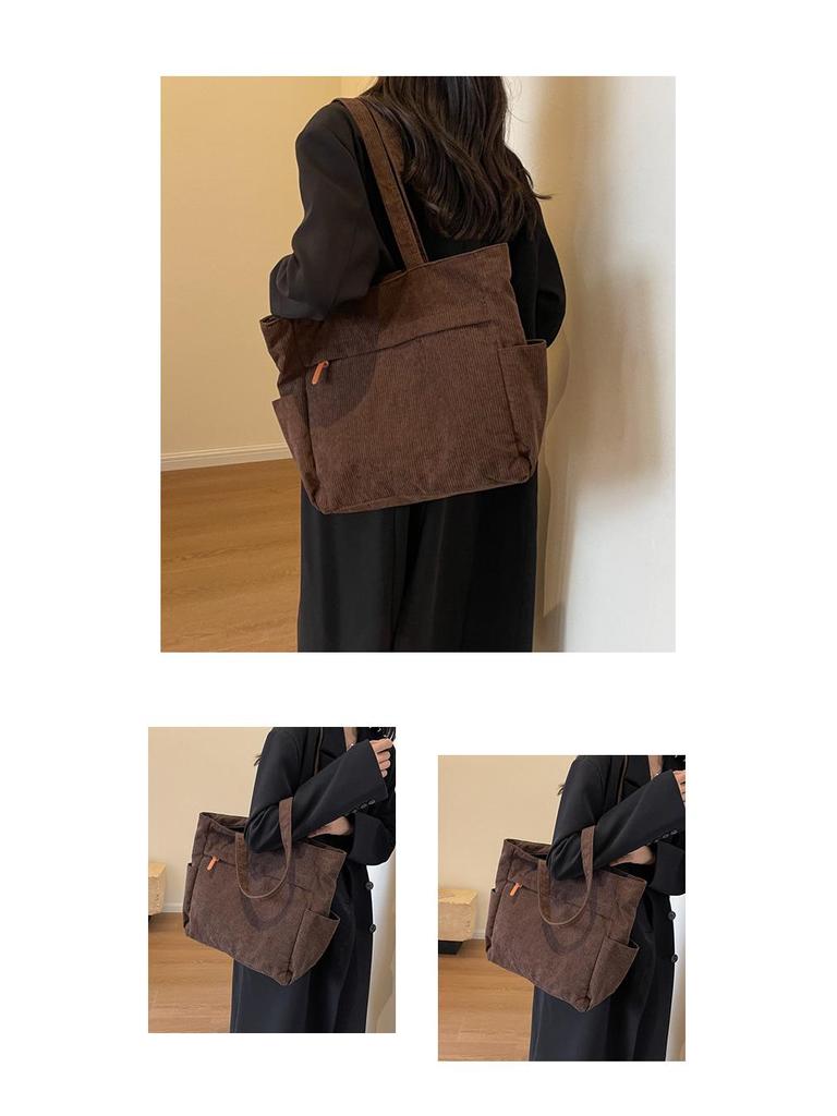 Women's Large Corduroy Tote Bag - Versatile Solid Color Shoulder Handbag