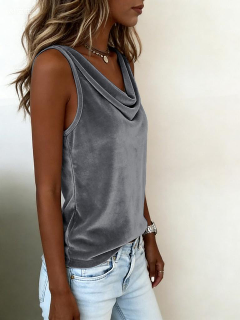 Polyester Velvet Sleeveless Vneck Tank Top For Summer Casual Wear