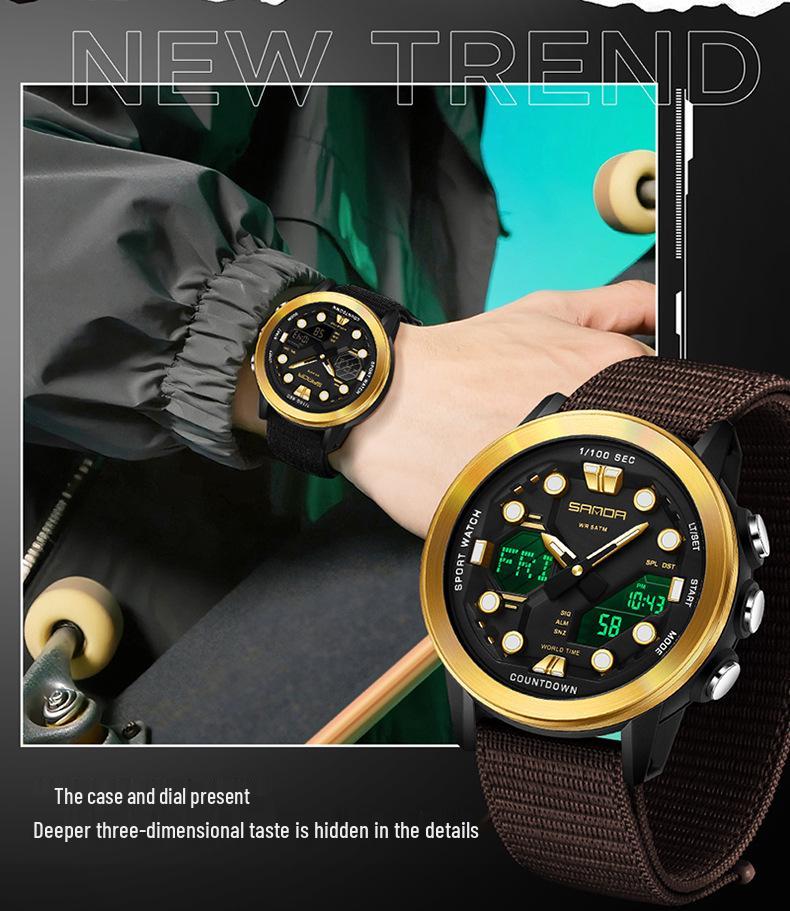 SANDA Multifunction Waterproof Digital Watch with Fluorescent Display, 29 Time Zones, Daylight Saving, 4 Alarms, Student-Friendly