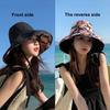Bucket Hat Reversible Double-Sided Wearable Fisherman Hat with Large Brim Built-In Soft Steel Wire Adjustable Windproof Rope Sun Blocking Hat