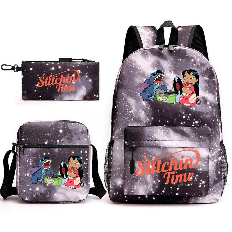 School Season Student Backpack Heat Transfer Backpack Satchel Pencil Bag Three-Piece Set
