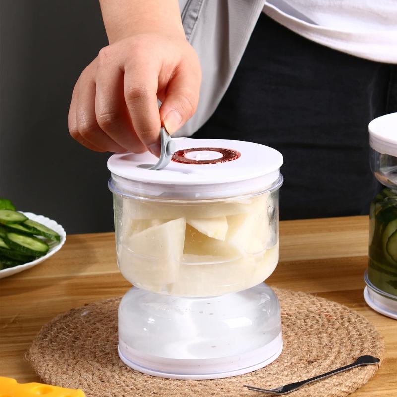 Versiegeltes Einmachglas für Pickle Home Nass- und Trockentrennung Einmachglas mit Klappbehälter und Sieb Olivenbehälter im Sanduhr-Design