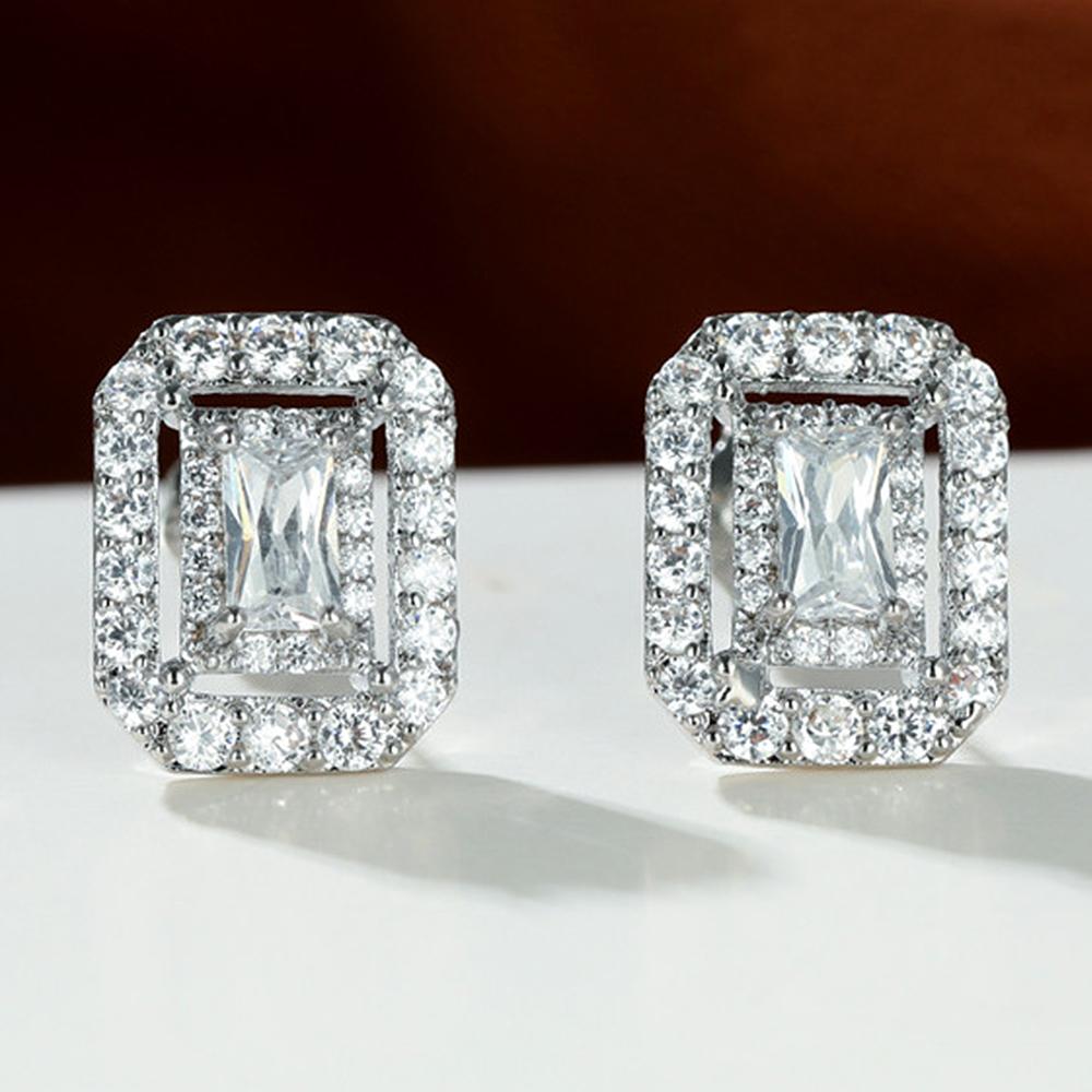 Silver Color Rectangular Shaped Stud Earrings Piercing Fashion Contracted Earrings for Women OL Style Versatile Jewelry