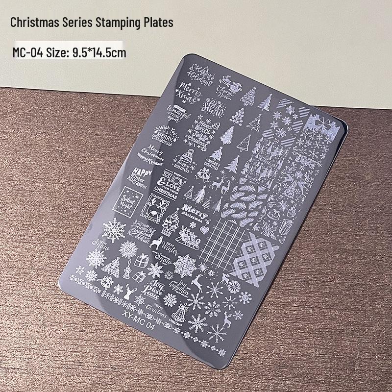Nail Art Christmas Stamping Set: Elk, Snowflake, Tree, Santa & Balloon Patterns with Silicone Stamper