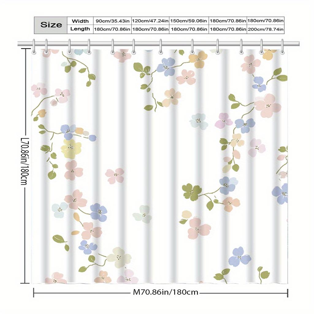 Floral Pattern Shower Curtain - Polyester Woven, Machine Washable, Includes 12 Hooks, All-Season Home Decor, Bathroom Partition