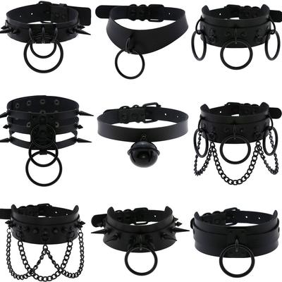 DIEZI Cosplay Schwarze PU Leder Kettenhalskette Für Frauen Vintage Harajuku Gothic Choker Halsband Statement Halskette Herrenschmuck