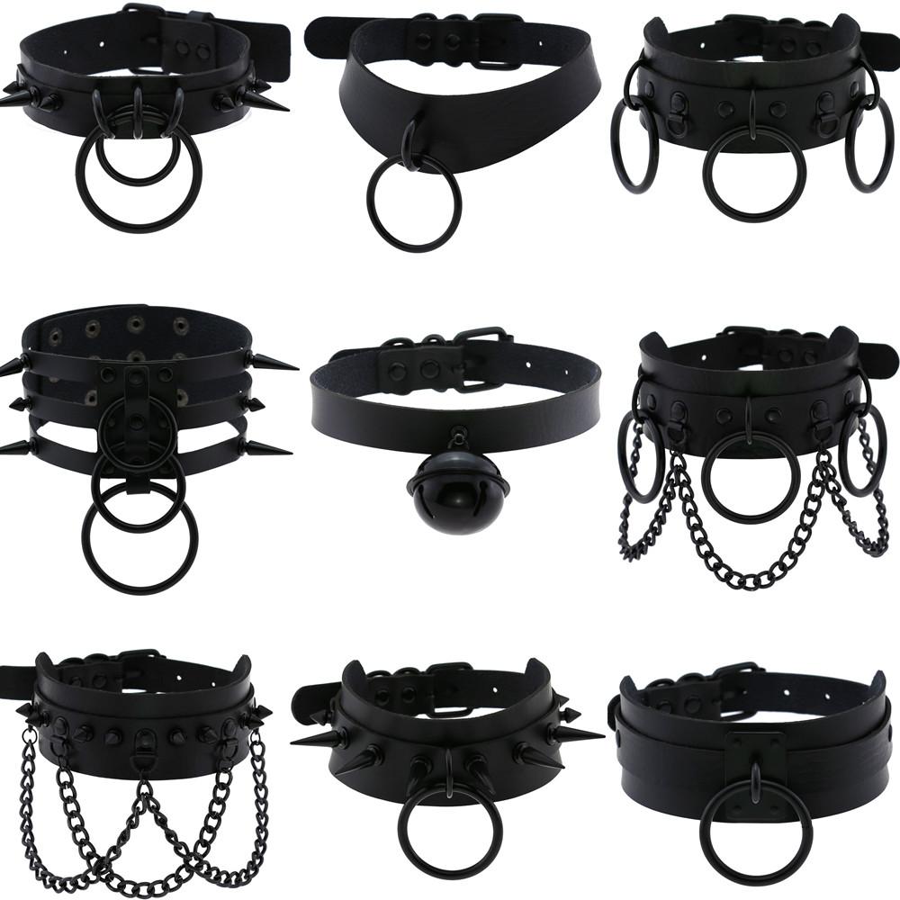 DIEZI Cosplay Black PU Leather Chain Necklace For Women Vintage Harajuku Gothic Choker Collar Statement Necklace Men Jewelry
