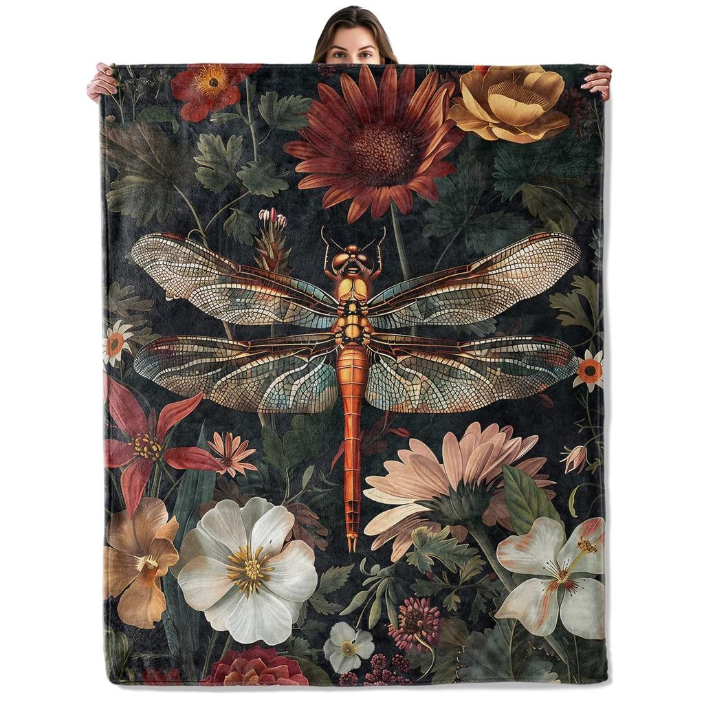 Dragonfly Throw Blanket Ultra Soft Cozy Lightweight Fuzzy Plush Flannel Fleece Blanket for Chair, Bed, Couch, Office & Travel