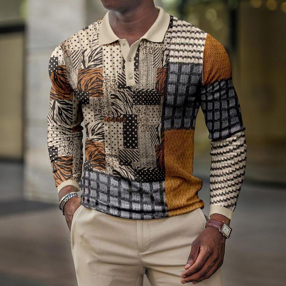 New Men's Sweatshirt Geometric 3D Printed Casual Lapel Polo Shirt
