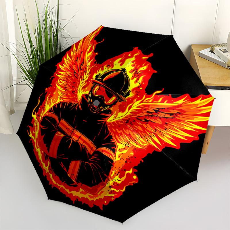 1pc Firefighter Phoenix Automatic Folding Umbrella - Compact 8-Rib Design, Durable Plastic & Iron, Lightweight for Outdoor Daily Use137