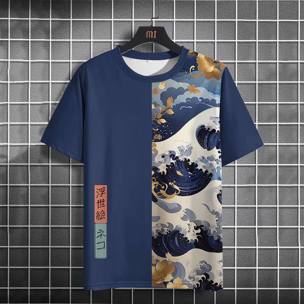 Vintage T-Shirt for Men Short Sleeve Ukiyoe Harajuku Print Tops Clothes Casual Tees Oversized Summer T-Shirt Male Sweatshirt