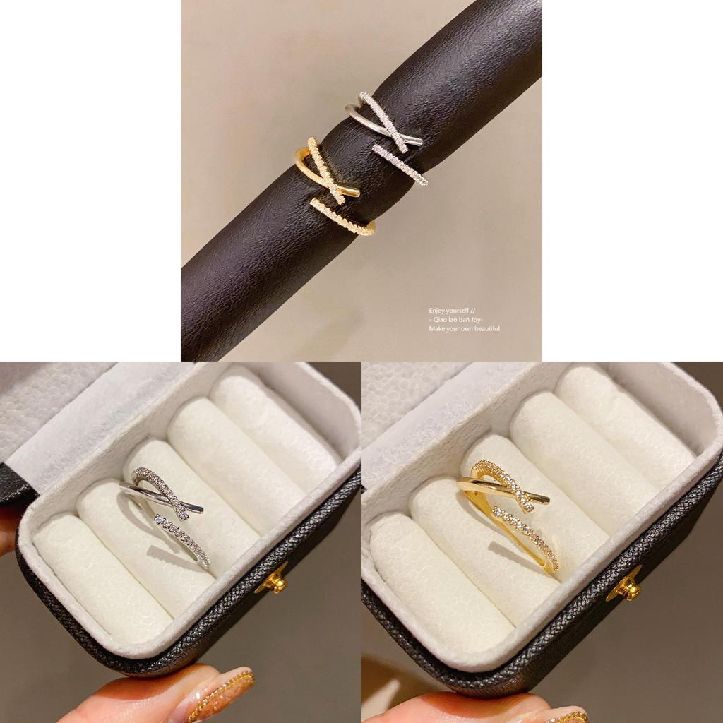 Copper Zircon Geometric Open Ring For Female Dressy Hand Jewelry